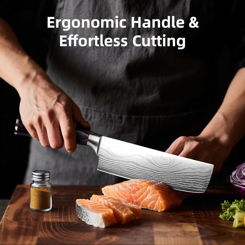 Cooluxry Nakiri Knife - Professional 7" Razor Sharp Meat Cleaver and Vegetable Kitchen Knife, Vegetable Chopping Knife, High Carbon Stainless Steel Blade with Ergonomic Handle - Image 4